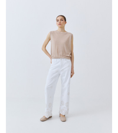 PANTALÓN BAJO BORDADO CALADO PIERNA ANCHA | MULAYA