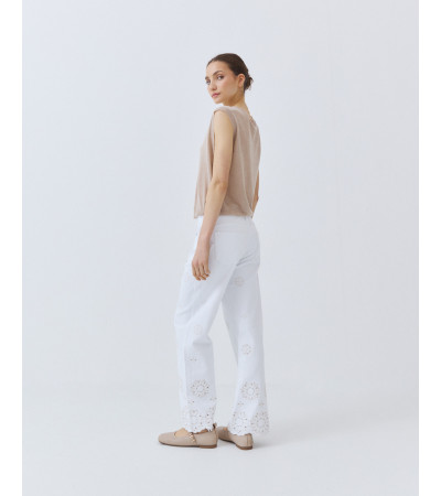 PANTALÓN BAJO BORDADO CALADO PIERNA ANCHA | MULAYA