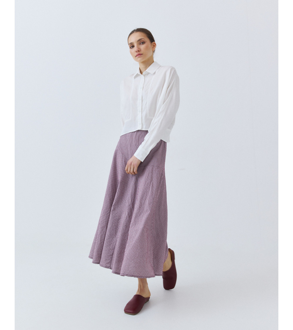 FALDA MIDI EVASÉ ESTAMPADO CUADROS VICHY | MULAYA