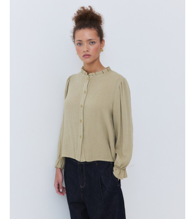 BLUSA DETALLE VOLANTES CON ESTAMPADO DE RAYAS | MULAYA