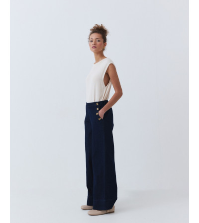 PANTALÓN WIDE LEG DETALLE BOTONES METÁLICOS | MULAYA