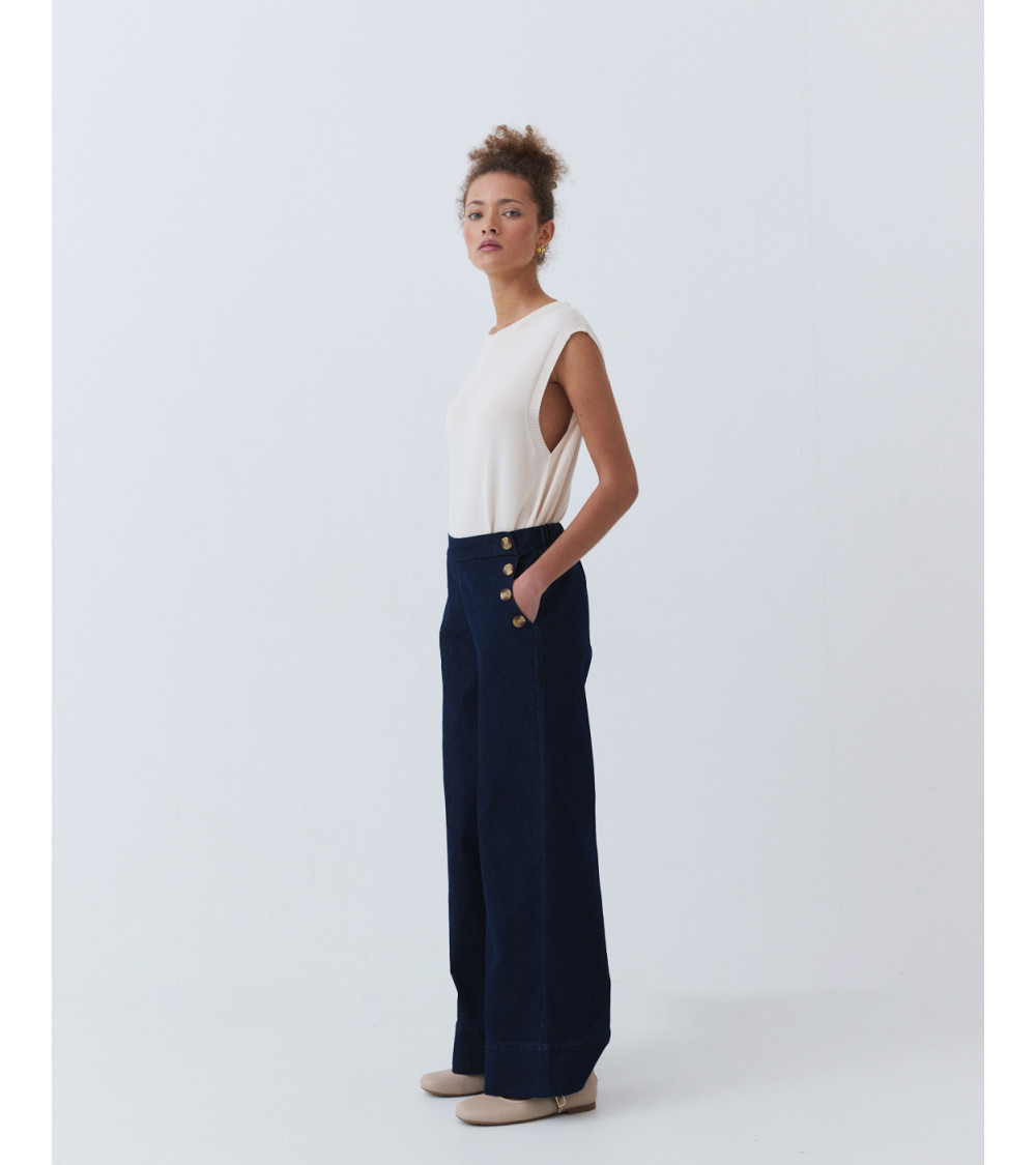 PANTALÓN WIDE LEG DETALLE BOTONES METÁLICOS | MULAYA