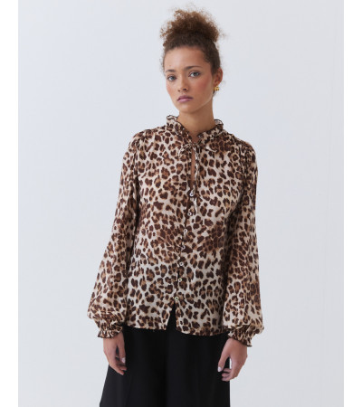 BLUSA SEMITRANSPARENTE LEOPARDO Y LAZADA | MULAYA