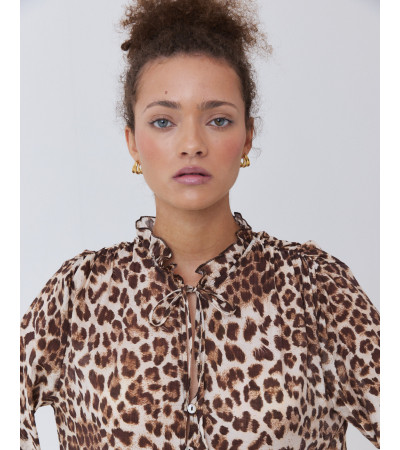 BLUSA SEMITRANSPARENTE LEOPARDO Y LAZADA | MULAYA