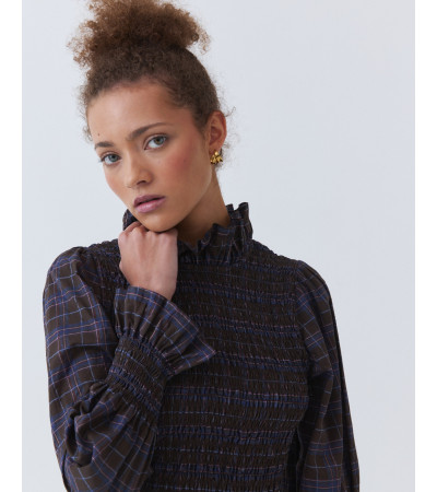 BLUSA FRUNCIDA CON BAJO PEPLUM Y VOLANTES | MULAYA