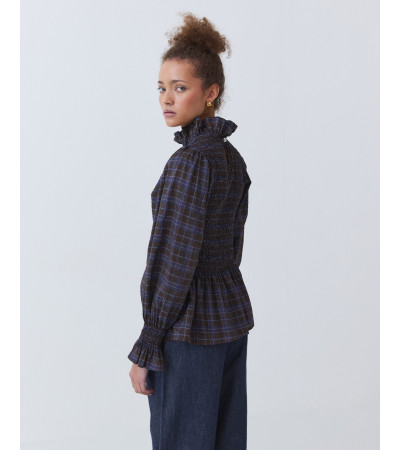 BLUSA FRUNCIDA CON BAJO PEPLUM Y VOLANTES | MULAYA