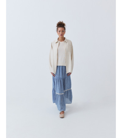 FALDA MIDI VOLANTES DETALLES PLISADOS | MULAYA