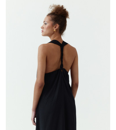 VESTIDO LARGO CON ESCOTE V Y DETALLE TRENZADO | MULAYA