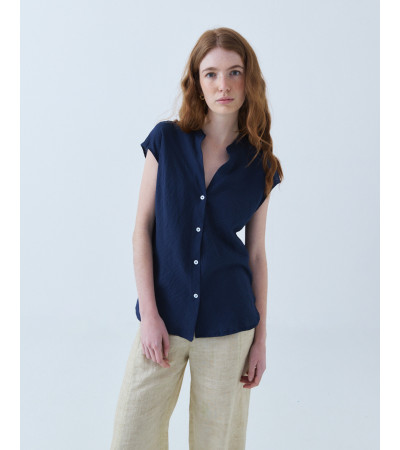 BLUSA MANGA SISA CON CUELLO MAO Y ESCOTE PICO | MULAYA