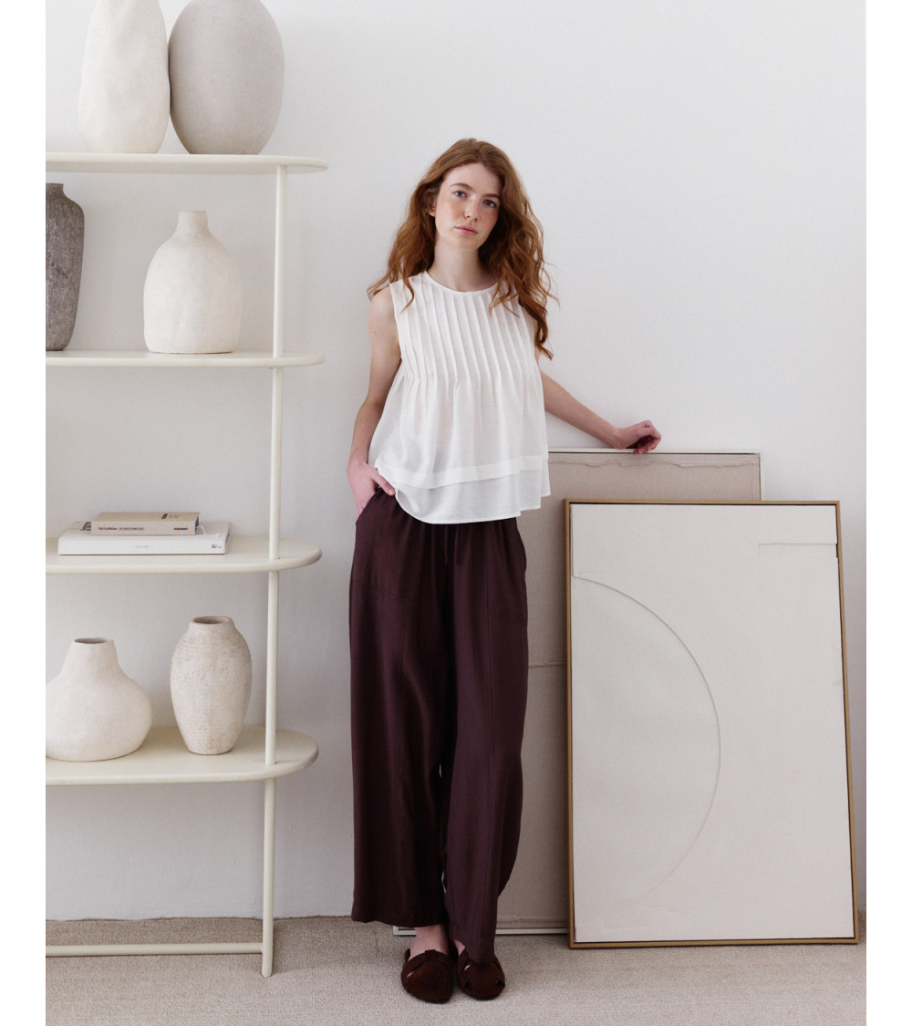 PANTALÓN FLUIDO DE PIERNA ANCHA CON CORDÓN | MULAYA