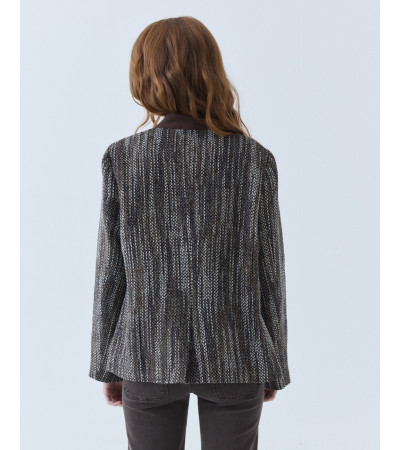 Chaqueta Contraste Tweed con Cuello Mao | MULAYA