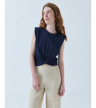 CAMISETA MANGA SISA CON NUDO Y HOMBRERAS | MULAYA