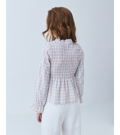 BLUSA TEXTURA NIDO DE ABEJA Y PEPLUM | MULAYA