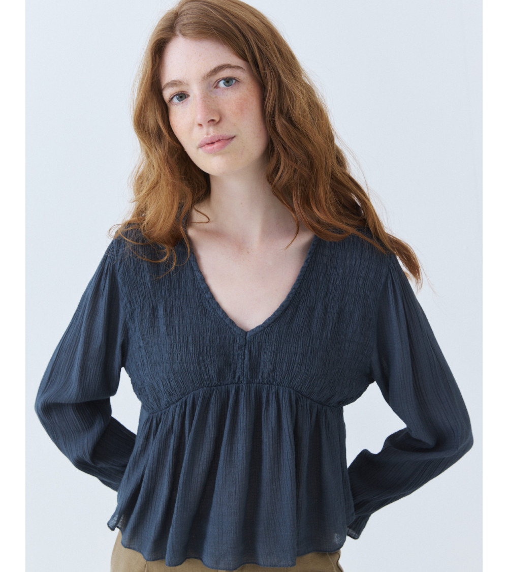 BLUSA PANAL ABEJA CUELLO V Y PEPLUM | MULAYA