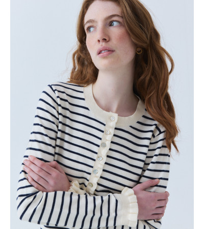 CHAQUETA PUNTO RAYAS VOLANTES