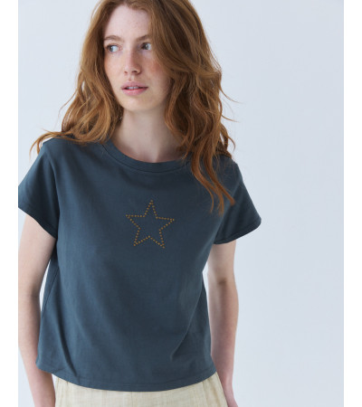 CAMISETA CROP ESTRELLA TACHAS ALGODÓN | MULAYA