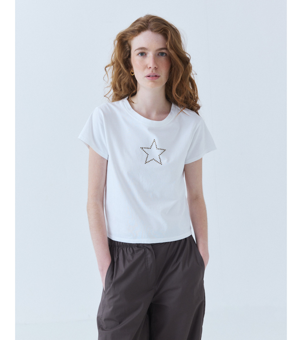 CAMISETA CROP ESTRELLA TACHAS ALGODÓN | MULAYA