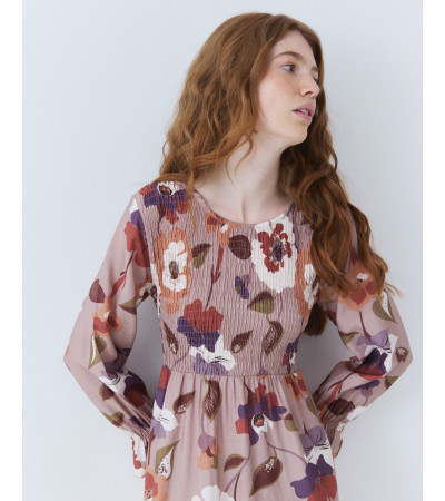 VESTIDO MIDI PANAL DE ABEJA ESTAMPADO FLORES | MULAYA