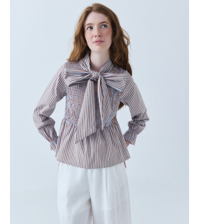 BLUSA LAZADA NIDO DE ABEJA Y CORTE PEPLUM | MULAYA