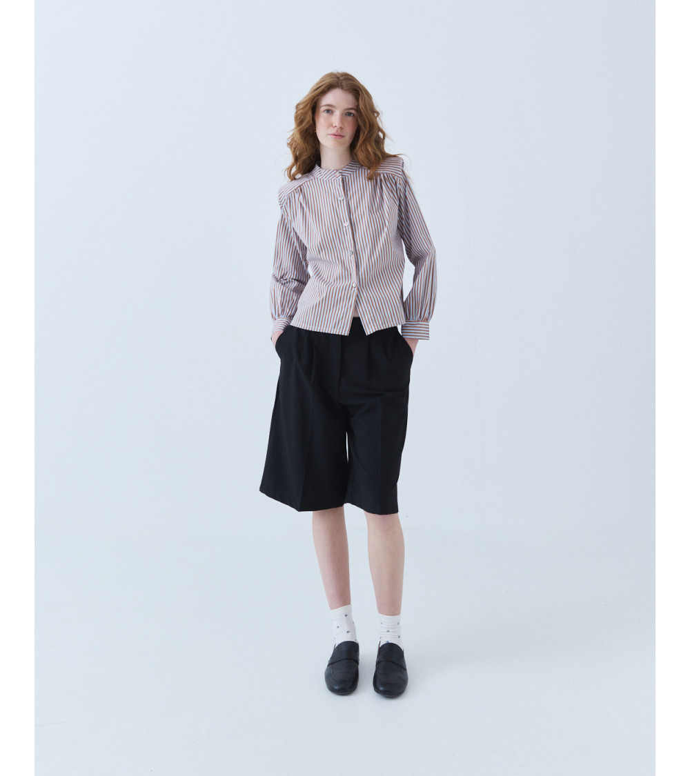 CAMISA RAYAS CUELLO MAO CON HOMBRERAS | MULAYA