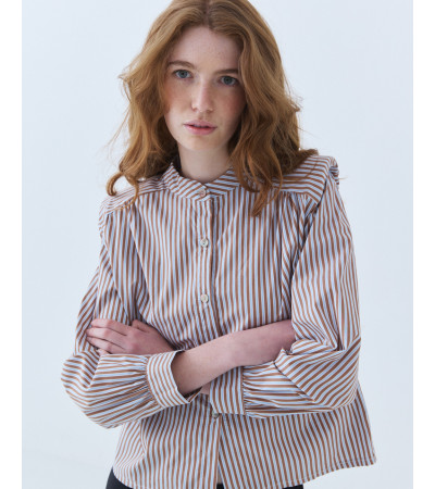 CAMISA RAYAS CUELLO MAO CON HOMBRERAS | MULAYA