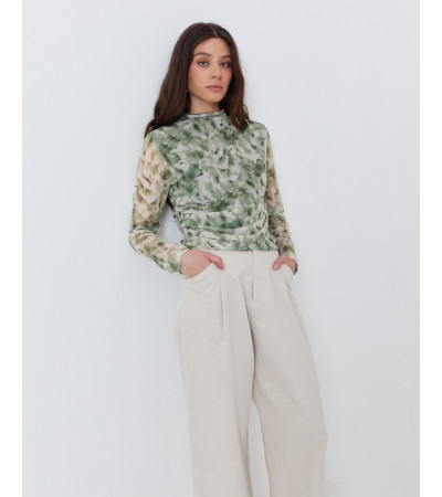 BLUSA DE CUELLO ALTO CON PLIEGUES DE TUL | MULAYA