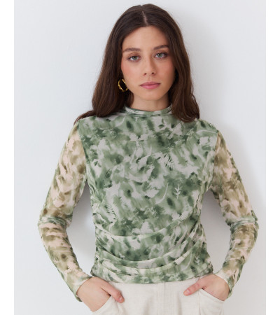 BLUSA DE CUELLO ALTO CON PLIEGUES DE TUL | MULAYA