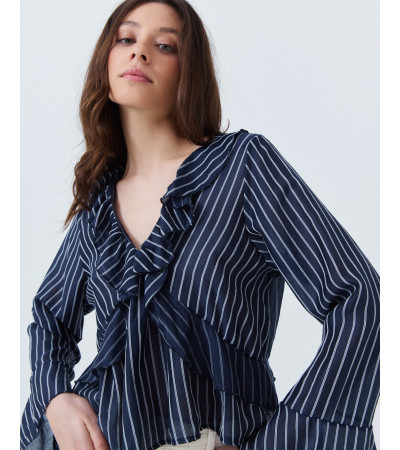 BLUSA CUELLO V CON VOLANTES Y SILUETA FLUIDA | MULAYA