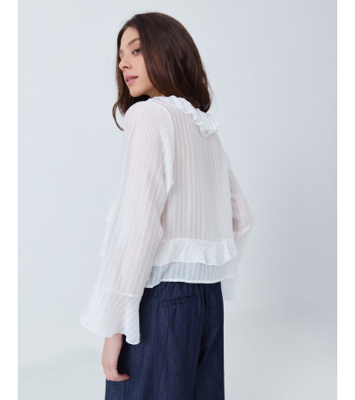 BLUSA CUELLO V CON VOLANTES Y SILUETA FLUIDA | MULAYA