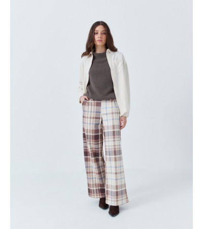 PANTALÓN WIDE LEG CON ESTAMPADO DE CUADROS | MULAYA