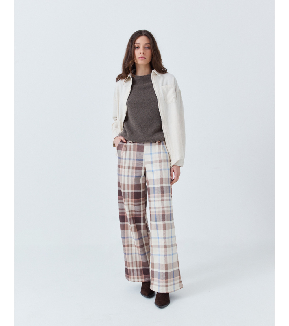 PANTALÓN WIDE LEG CON ESTAMPADO DE CUADROS | MULAYA