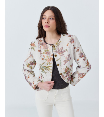 Chaqueta Flores Lurex con Cuello Redondo | MULAYA