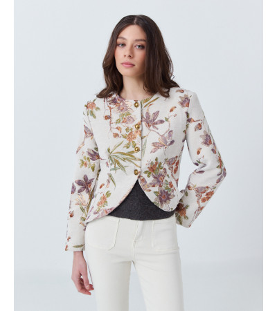 Chaqueta Flores Lurex con Cuello Redondo | MULAYA