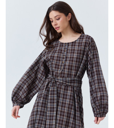 MAXI VESTIDO DE ALGODÓN A CUADROS CON CINTURÓN | MULAYA