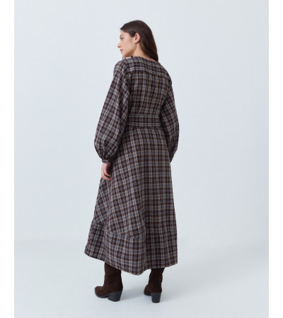 MAXI VESTIDO DE ALGODÓN A CUADROS CON CINTURÓN | MULAYA