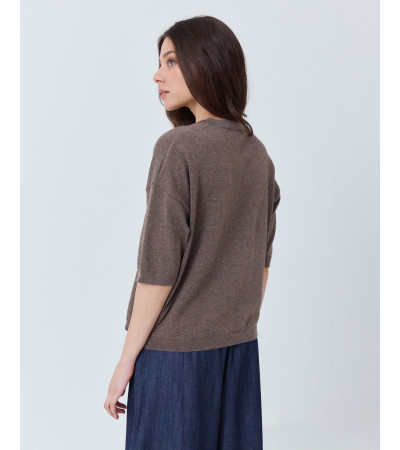 CAMISETA DE PUNTO CON CUELLO REDONDO Y BAJO RIB | MULAYA