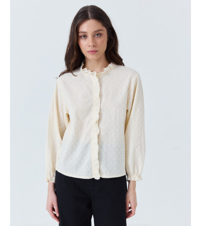 CAMISA DE PLUMETI CON VOLANTES Y PUÑO ELÁSTICO | MULAYA