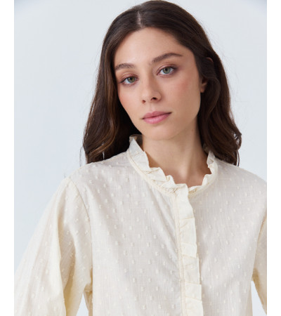 CAMISA DE PLUMETI CON VOLANTES Y PUÑO ELÁSTICO | MULAYA