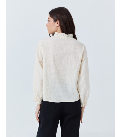 CAMISA DE PLUMETI CON VOLANTES Y PUÑO ELÁSTICO | MULAYA