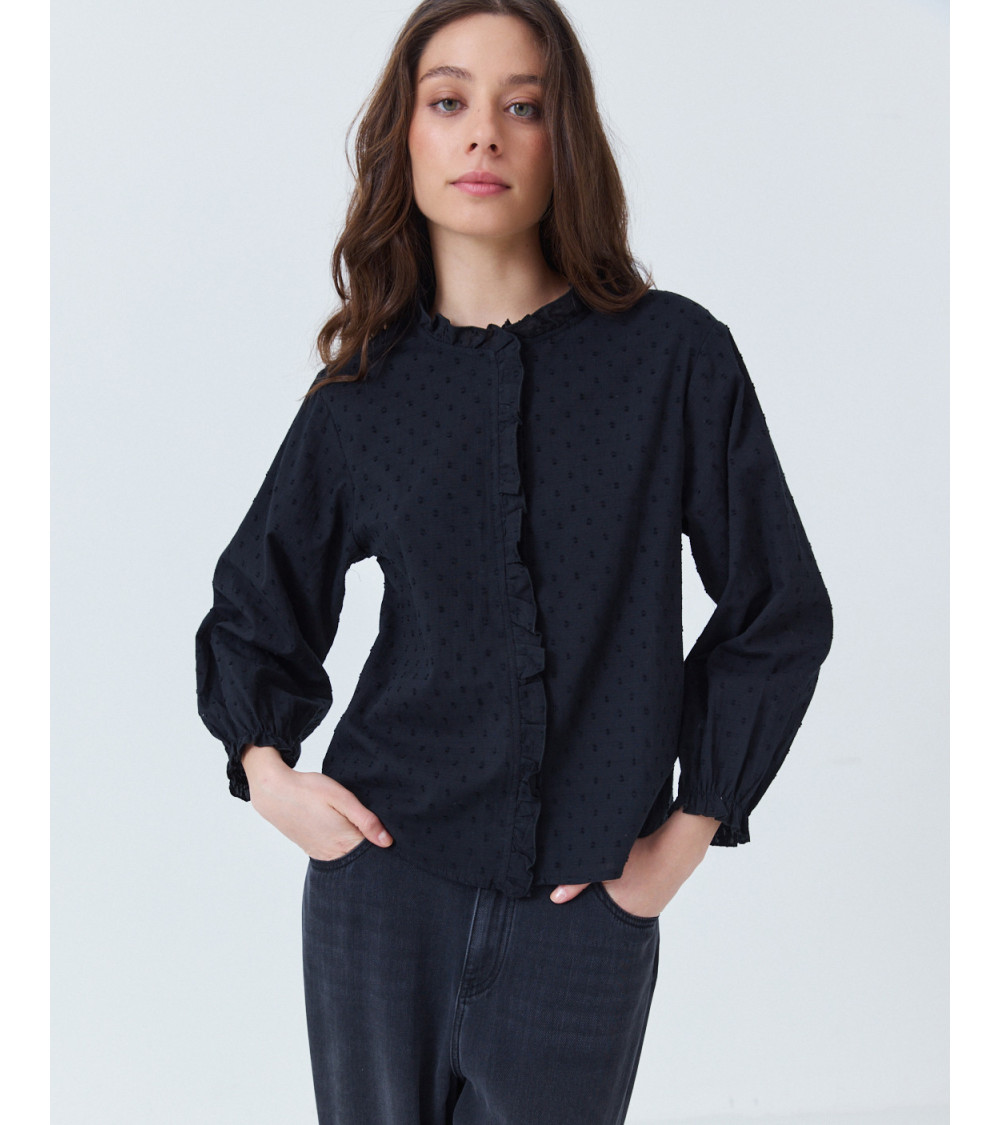 CAMISA DE PLUMETI CON VOLANTES Y PUÑO ELÁSTICO | MULAYA