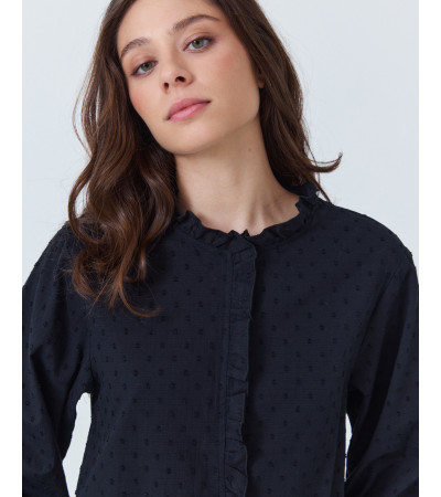 CAMISA DE PLUMETI CON VOLANTES Y PUÑO ELÁSTICO | MULAYA