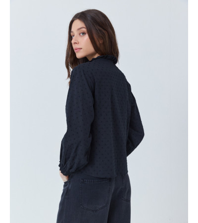 CAMISA DE PLUMETI CON VOLANTES Y PUÑO ELÁSTICO | MULAYA