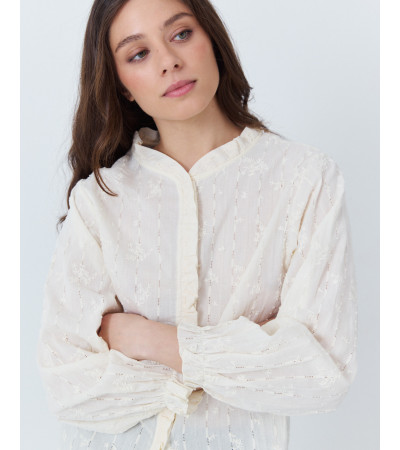 CAMISA DE ALGODÓN BORDADA CON VOLANTES EN CUELLO | MULAYA