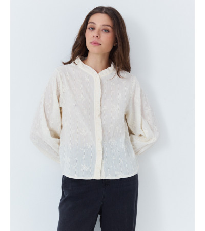 CAMISA DE ALGODÓN BORDADA CON VOLANTES EN CUELLO | MULAYA