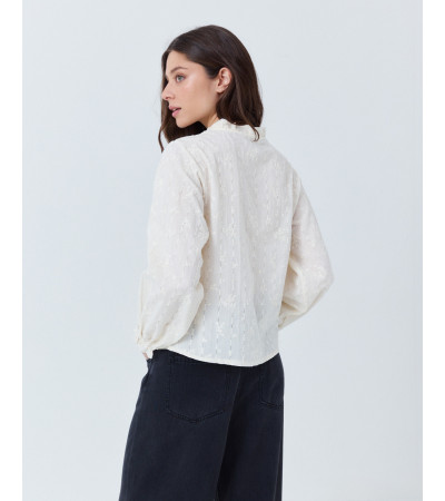 CAMISA DE ALGODÓN BORDADA CON VOLANTES EN CUELLO | MULAYA