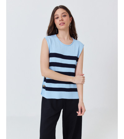 CHALECO DE PUNTO A RAYAS CON BOTONES LATERALES | MULAYA