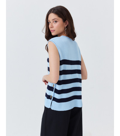 CHALECO DE PUNTO A RAYAS CON BOTONES LATERALES | MULAYA