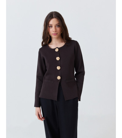 CHAQUETA DE PUNTO CON CORTE PEPLUM Y BOTONES JOYA | MULAYA