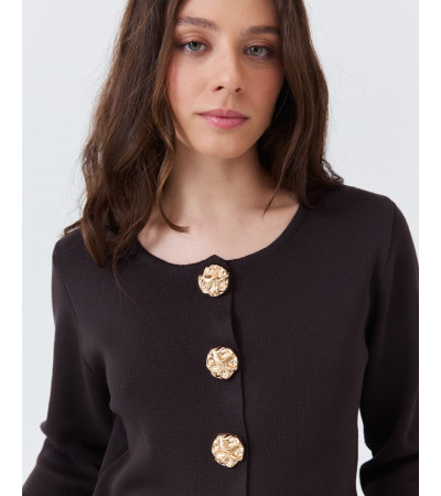 CHAQUETA DE PUNTO CON CORTE PEPLUM Y BOTONES JOYA | MULAYA