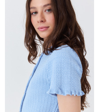 TOP DE PUNTO CON BOTONES Y MANGAS CON VOLANTES | MULAYA